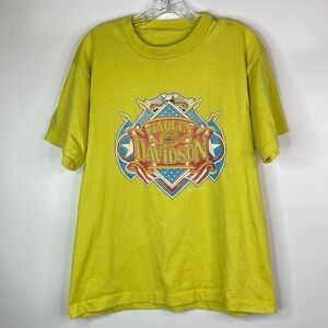 Vintage Harley Davidson 1990 3D Emblem Yellow Short Sleeve Shirt Large